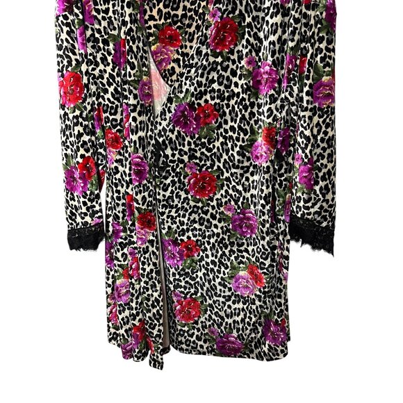 Sofia Intimates By Sofia Vergara Velvet Wrap Robe 2X Leopard Print Floral Lace - Picture 4 of 7